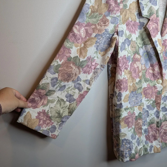 Vintage Season Ticket Woman Medium Floral Textured Print  Button Front Blazer - Picture 8 of 12